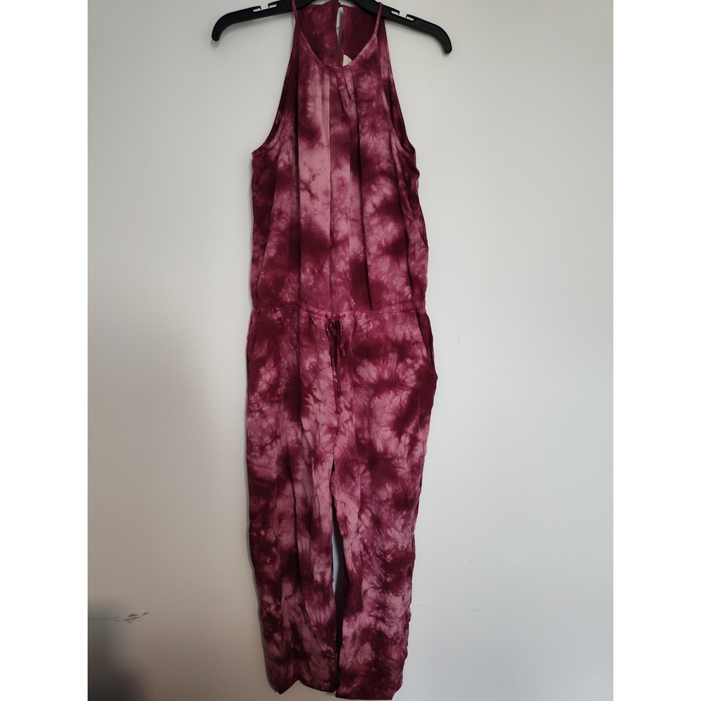 Cloth & Stone Tie Dye Halter Jumpsuit Burgundy Tencel Size S C6088-689-431